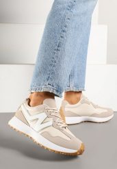 Beżowe Sneakersy z Przeszyciami i Ozdobnym Bieżnikiem Weonessa. Brązowe obuwie sportowe damskie Renee, z jeansu, bez zapięcia. Za 79.99 zł.