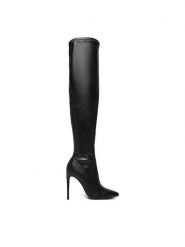 DeeZee Kozaki MM220168H Czarny. Czarne kozaki damskie DeeZee, z materiału, bez obcasa, na szpilce, bez zapięcia. Za 249.99 zł.