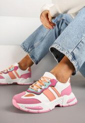 Różowo-Białe Sneakersy Streetwearowe z Kontrastowymi Przeszyciami Ilirenas. Czerwone obuwie sportowe damskie Born2be, bez zapięcia. Za 109.99 zł.