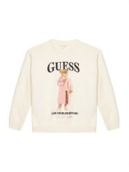 Guess Sweter J6BR05 Z1339 Kremowy Regular Fit. Białe swetry dziewczęce Guess, z aplikacjami, z syntetyku, bez kołnierzyka, bez ramiączek. Za 199.99 zł.