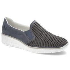 Niebieskie Półbuty Rieker Wygodne Skórzane Buty. Niebieskie półbuty damskie Rieker, na wiosnę, bez wzorów, z materiału, bez obcasa, bez zapięcia. Za 209.00 zł.