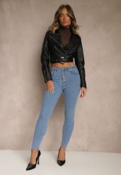 Niebieskie Bawełniane Jeansy Skinny z Guzikami Hirgisse. Niebieskie jeansy damskie Renee, z podwyższonym stanem. Za 79.99 zł.