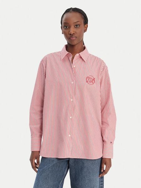 Tommy Hilfiger Koszula WW0WW48190 Czerwony Regular Fit. Czerwone koszule damskie Tommy Hilfiger, bez wzorów, z bawełny, bez kołnierzyka, bez ramiączek. Za 489.99 zł.