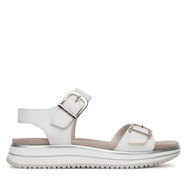 Sandały Remonte. Białe sandały damskie Remonte, bez wzorów, bez obcasa, na płaskiej podeszwie, bez zapięcia. Za 287.99 zł.