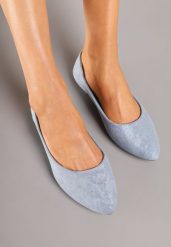 Niebieskie Balerinki w Minimalistycznym Stylu z Imitacji Zamszu Hirlivia. Niebieskie balerinki damskie Born2be, bez wzorów. Za 49.99 zł.