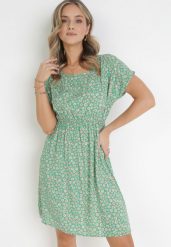 Zielona Wiskozowa Rozkloszowana Sukienka z Gumką w Talii w Kwiaty Heidene. Zielone sukienki damskie Born2be, bez wzorów, z wiskozy, bez ramiączek. Za 69.99 zł.