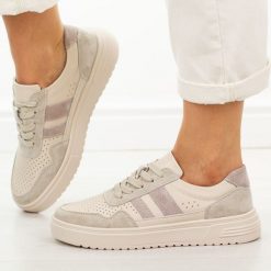 Beżowe skórzane półbuty damskie Cambell 40343. Brązowe obuwie sportowe casual damskie Cambell, z dresówki, bez zapięcia. Za 219.00 zł.