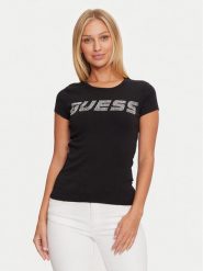 Guess T-Shirt V4BI16 KCIV1 Czarny Regular Fit. Czarne t-shirty damskie Guess, l, z aplikacjami, z bawełny, bez kołnierzyka. Za 119.99 zł.