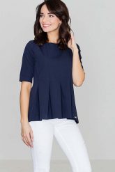 Elegancka Granatowa Bluzka z Kontrafałdami z Przodu. Czerwone bluzki damskie Katrus, m, bez wzorów, z materiału, eleganckie, bez kołnierzyka, bez ramiączek. Za 199.00 zł.