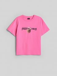 4F T-shirt loose z nadrukiem damski - różowy M. Czerwone t-shirty damskie 4F, m, bez wzorów, z bawełny, bez kołnierzyka. Za 69.99 zł.