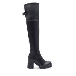 Kozaki DeeZee. Czarne kozaki damskie DeeZee, bez obcasa, na słupku, bez zapięcia. Za 175.99 zł.