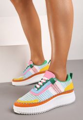 Zielono-Pomarańczowe Sneakersy do Kostki na Platformie ze Sznurowaniami Fropia. Zielone obuwie sportowe damskie Born2be, z materiału, bez zapięcia. Za 109.99 zł.