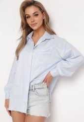 Niebieska Koszula Zapinana na Guziki z Kieszonką Uloedri. Niebieskie koszule damskie Born2be, l, bez wzorów, z jeansu, biznesowe, bez kołnierzyka, plus size, bez ramiączek. Za 69.99 zł.