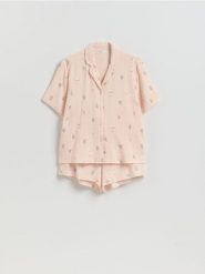 Dwuczęściowa piżama muślinowa - brzoskwiniowy. Pomarańczowe piżamy damskie Reserved, bez wzorów, z bawełny, bez ramiączek. Za 129.99 zł.