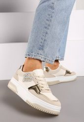 Beżowe Sneakersy z Brokatowym Serduszkiem Asitalla. Brązowe obuwie sportowe damskie Born2be, z materiału, bez zapięcia. Za 89.99 zł.