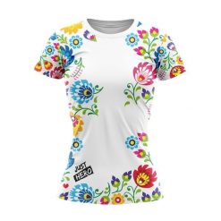 Koszulka do biegania damska Biały Folk krótki rękaw. Białe bluzki damskie JUST HERO, bez wzorów, sportowe, bez kołnierzyka, bez ramiączek. Za 99.00 zł.