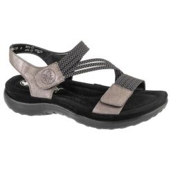 Sandały Rieker Sandals 64870-42 szare. Szare sandały damskie bez wzorów, z gumy, z otwartym noskiem, bez obcasa, bez zapięcia. Za 374.33 zł.
