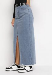 Niebieska Jeansowa Spódnica Maxi z Paskiem Goergen. Niebieskie spódnice damskie Born2be, s, z aplikacjami, z jeansu, maxi. Za 79.99 zł.