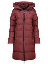 Geographical Norway Płaszcz zimowy "April" w kolorze bordowym rozmiar: S. Czerwone płaszcze damskie Geographical Norway, na zimę, s, bez wzorów, z puchu, bez kaptura. Za 310.45 zł.