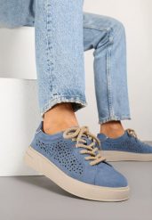 Niebieskie Ażurowe Sneakersy w Stylu Tenisówek ze Skóry Naturalnej Lirivra. Niebieskie obuwie sportowe damskie Renee, z jeansu, bez zapięcia, tenisowe. Za 159.99 zł.