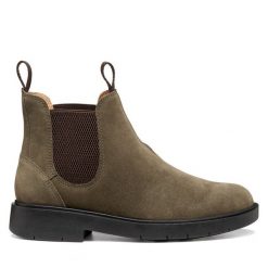 Sztyblety Geox. Zielone botki damskie Geox, bez obcasa, na płaskiej podeszwie, bez zapięcia. Za 639.99 zł.