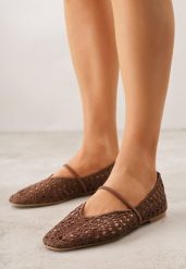 Brązowe Ażurowe Balerinki z Imitacji Plecionki z Paskiem Naeraea. Brązowe balerinki damskie Born2be, w ażurowe wzory. Za 99.99 zł.