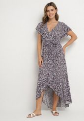 Czarno-Różowa Bawełniana Sukienka z Gumką w Talii i Asymetrycznym Dołem Orrizae. Czarne sukienki damskie Born2be, bez wzorów, z bawełny, eleganckie, bez ramiączek. Za 79.99 zł.
