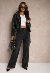 Ciemnoszare Jeansy High Waist z Bawełny z Paskiem Nevelith. Szare jeansy damskie Renee, bez wzorów, z bawełny. Za 119.99 zł.