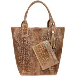 Shopperka skórzana VERA PELLE L94 beżowa taupe. Brązowe shopper bag bez wzorów, ze skóry, bez dodatków. Za 230.99 zł.