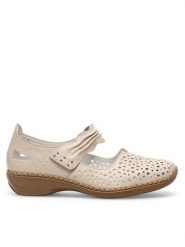 Rieker Półbuty 41399-60 Beżowy. Brązowe półbuty damskie Rieker, bez wzorów, ze skóry, bez obcasa, na płaskiej podeszwie, bez zapięcia. Za 259.99 zł.