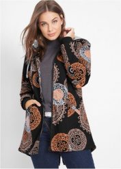 Parka bawełniana z nadrukiem i kapturem. Czarne parki damskie bonprix, z bawełny. Za 279.99 zł.