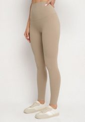 Beżowe Klasyczne Legginsy z Wysokim Stanem Melio. Brązowe legginsy damskie Born2be, l, bez wzorów, z jeansu. Za 44.99 zł.