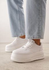 Białe Sneakersy VICES na Platformie z Ozdobną Perforacją na Nosku Riovera. Białe obuwie sportowe damskie Born2be, z dresówki, bez zapięcia. Za 99.99 zł.