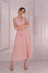 Elegancka Plisowana Sukienka z Kopertowym Dekoltem - Różowa. Czerwone sukienki damskie Merribel, bez wzorów, z elastanu, eleganckie, bez ramiączek. Za 129.90 zł.