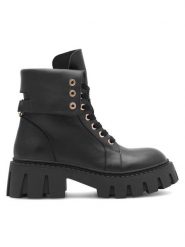 Eva Minge Botki TOLEDO-2603-02 Czarny. Czarne botki damskie Eva Minge, ze skóry, bez obcasa, na płaskiej podeszwie, bez zapięcia. Za 599.99 zł.