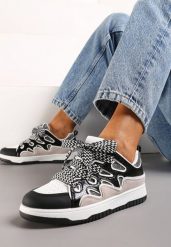 Czarne Sneakersy z Metalicznym Błyskiem i Podwójnym Sznurowaniem Piniara. Czarne obuwie sportowe damskie Renee, bez zapięcia. Za 69.99 zł.