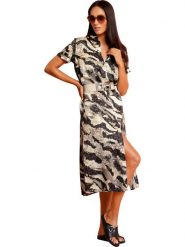 Heine Sukienka w kolorze beżowo-szarym rozmiar: 38. Brązowe sukienki damskie Heine, bez wzorów, z tkaniny, bez ramiączek. Za 130.99 zł.