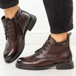 Coffee skórzane botki damskie Vinceza 39953. Brązowe botki damskie VINCEZA, na jesień, z jeansu, boho, bez obcasa, na płaskiej podeszwie, bez zapięcia. Za 279.00 zł.