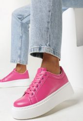 Fuksjowe Sneakersy na Platformie Berdolina. Czerwone obuwie sportowe damskie Born2be, bez zapięcia. Za 109.99 zł.