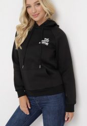 Czarna Bluza z Kapturem i Nadrukiem Masunes. Czarne bluzy damskie Born2be, l, bez wzorów, z polaru, z kapturem. Za 84.99 zł.