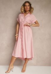 Różowa Wiskozowa Sukienka Koszulowa z Guzikami i Wiązaniem w Talii Velazia. Czerwone sukienki damskie Renee, bez wzorów, z materiału, eleganckie, bez ramiączek. W wyprzedaży za 80.99 zł.