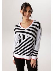 Aniston Sweter w kolorze biało-czarnym rozmiar: 48. Białe swetry klasyczne damskie Aniston, bez kołnierzyka. Za 173.99 zł.