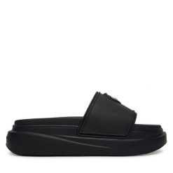 Klapki KARL LAGERFELD. Czarne klapki damskie KARL LAGERFELD, bez wzorów, bez obcasa, bez zapięcia. Za 484.99 zł.