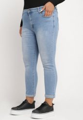 Niebieskie Jeansy z Ozdobnymi Przetarciami o Fasonie Skinny Neveatam. Niebieskie jeansy damskie Born2be, bez wzorów, z jeansu. Za 54.99 zł.