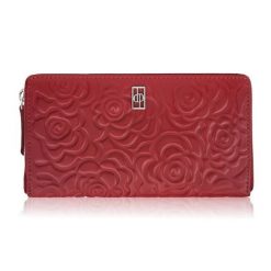 Portfel damski skórzany w kwiaty czerwony z metalowym logo Paolo Peruzzi AL-13-RD. Czerwone portfele damskie PAOLO PERUZZI, bez wzorów, ze skóry. Za 89.00 zł.