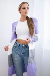 Sweter Kardigan w pasy fioletowy+ecru. Fioletowe kardigany damskie KESI, l, bez wzorów, z wełny. Za 178.78 zł.