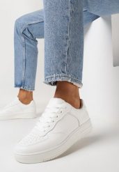 Białe Sneakersy na Grubej Podeszwie z Ekoskóry z Przeszyciami Geriada. Białe obuwie sportowe casual damskie Born2be, bez zapięcia. Za 59.99 zł.