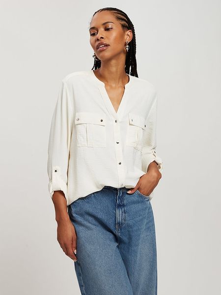 Cross Jeans Bluzka w kolorze białym rozmiar: M. Białe bluzki damskie Cross Jeans, m, bez wzorów, z jeansu, bez kołnierzyka, bez ramiączek. Za 96.83 zł.