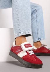 Czerwone Sneakersy na Platformie z Kontrastującymi Detalami i Wywiniętym Językiem Amirila. Czerwone obuwie sportowe damskie Renee, z materiału, bez zapięcia. Za 69.99 zł.