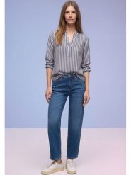 Street One Bluzka w kolorze granatowo-białym rozmiar: 44. Białe bluzki damskie Street One, bez wzorów, z wiskozy, street, bez kołnierzyka, bez ramiączek. Za 105.88 zł.